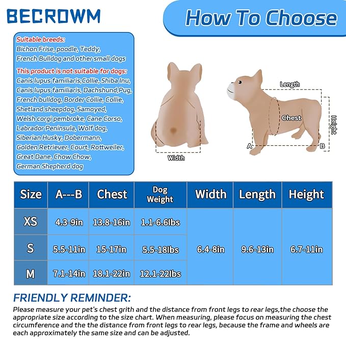 Dog Wheelchair for Back Legs Adjustable Dog Wheelchairs with 2 Wheels Pet Doggy Wheelchairs with Disabled Hind Legs Walking-Dog Leg Brace and Hip Support,Light Weight (XS)