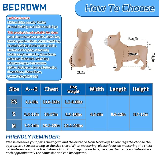 Dog Wheelchair for Back Legs Adjustable Dog Wheelchairs with 2 Wheels Pet Doggy Wheelchairs with Disabled Hind Legs Walking-Dog Leg Brace and Hip Support,Light Weight (S)