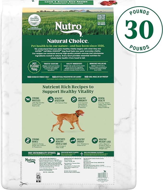 NUTRO NATURAL CHOICE Healthy Weight Adult Dry Dog Food, Lamb & Brown Rice Recipe Dog Kibble, 30 lb. Bag