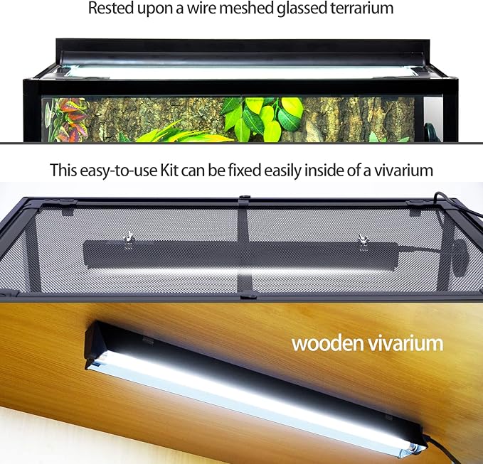 REPTI ZOO 8W Reptile T5 HO UVB Lighting Combo Kit, 12" Light Fixture Reptile Terrarium Hood, with Detachable Curved Reflector and 5.0 UVB T5 Lamp Bulb, ETL certificated