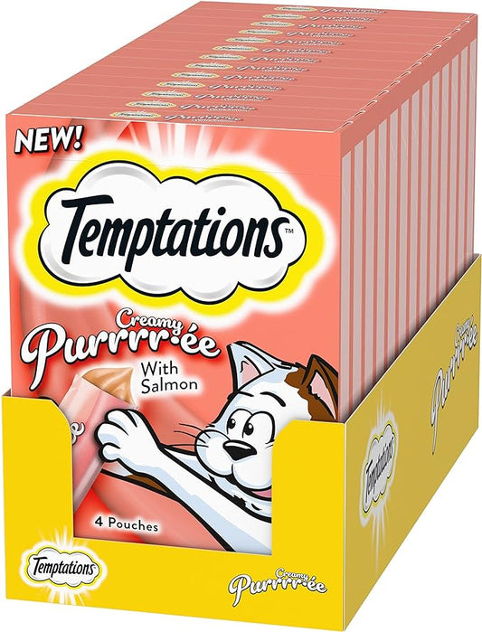 Temptations Creamy Puree with Salmon Lickable, Squeezable Cat Treats, 0.42oz Pouches, 4 Count (Pack of 11)