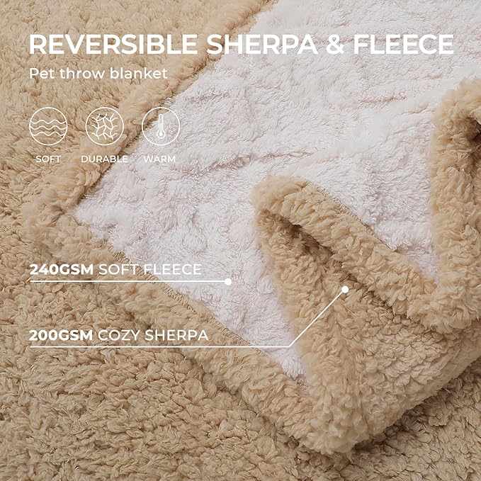 Waterproof Pet Blanket, Liquid Pee Proof Dog Blanket for Sofa Bed Couch, Reversible Sherpa Fleece Furniture Protector Cover for Small Medium Large Dogs Cats,Beige-thicken X-Large（85" x 57"）