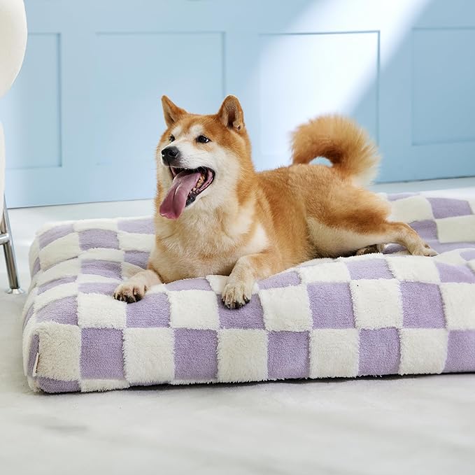 Lesure Dog Beds Large Sized Dog-Thick Shredded Chopped Foam Pet Bed, Dog Bed Indoor with Removable Cover, Cute Modern Fuzzy Plush & Anti Slip Bottom(35'x22', Purple)