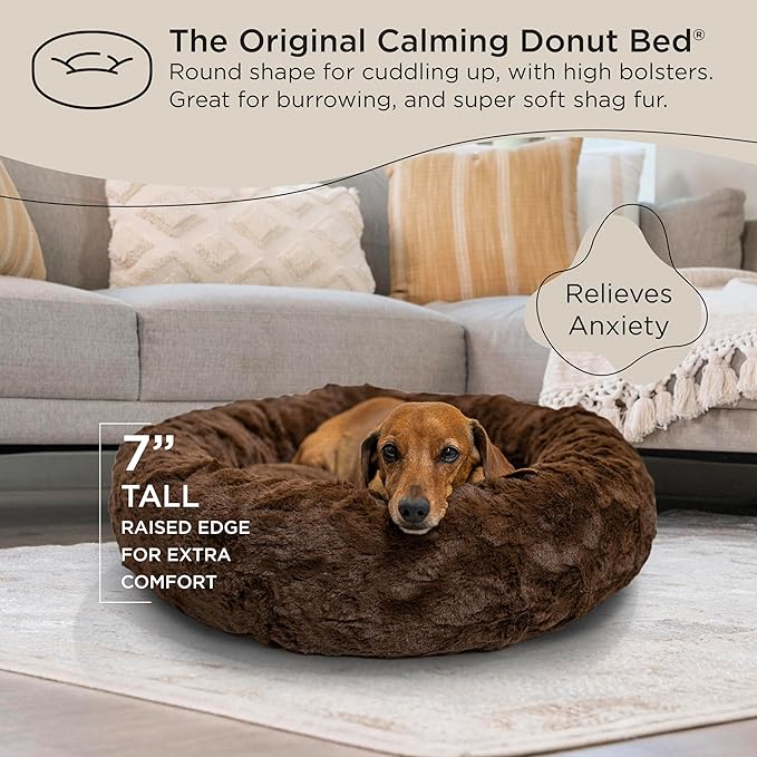 Best Friends by Sheri The Original Calming Donut Cat and Dog Bed in Lux Fur Dark Chocolate, Small 23"