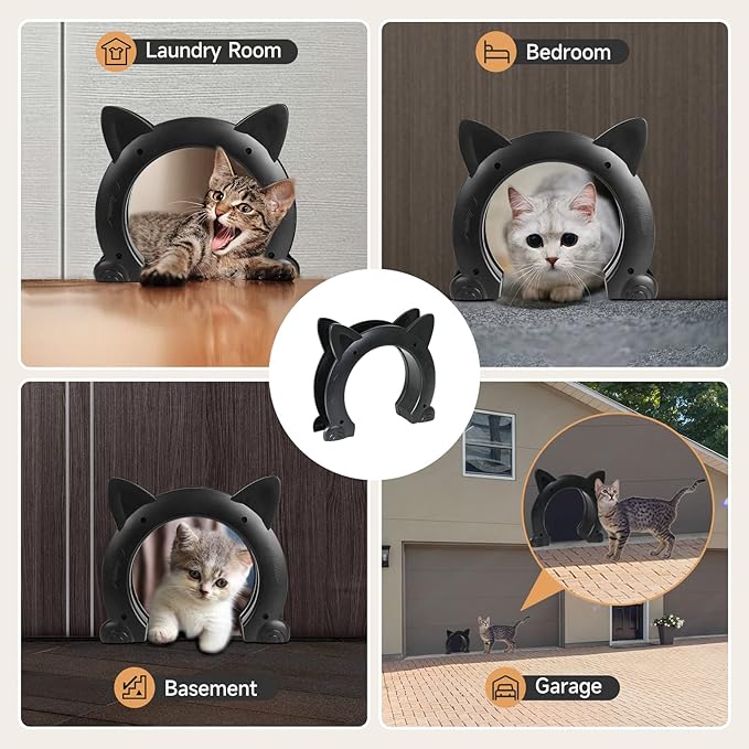 Cat Door Interior Door - No-Flap Cat Door for Interior Door, Cat Door Interior Door for Cats Up to 21 lbs, Easy DIY Setup, Secured Installation in Minutes, No Training Needed