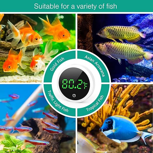 ORIA 2 Pack Digital Fish Tank Thermometer, Wireless Stick-on Aquarium Thermometer, High Accuracy Reptile Thermometer with LED Display, Water Thermometer for Fish Tank, Reptile Tank, Terrarium