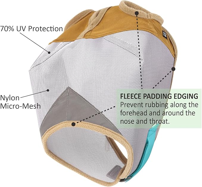 Fly Masks for Horses Without Ears – Non-Heat Transferring Mesh – 70% Uv Protection Breathable Fly Mask for Equines – Gentle to Eyes and Forehead – Full Size Horse – Horse Fly Mask