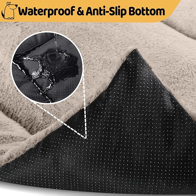 Dog Bed Mat, Washable Dog Crate Pad Ultra Soft & Anti-Slip Large Dog Bed Fit Dog Crates & Kennels, Suitable for Dogs Up to 70 lbs, 36" x 23", Brown