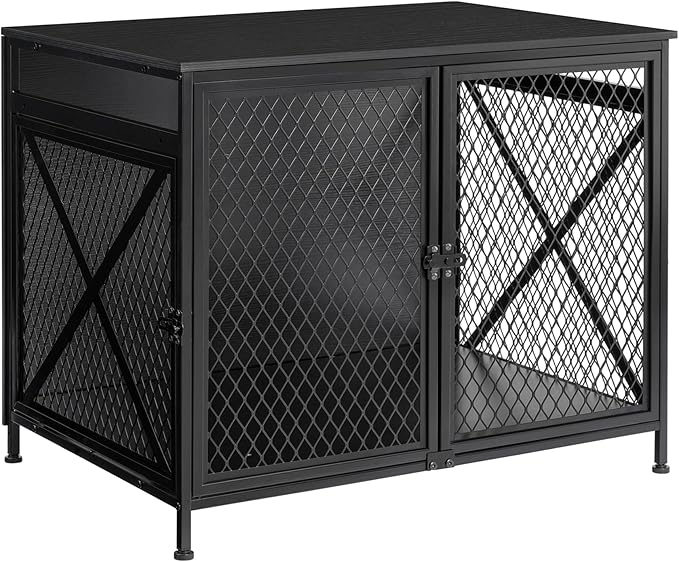 DWANTON Dog Crate Furniture, 25" L Three-Door Wooden Dog Kennel Indoor, Connectable expansion, Wooden Dog Crate Table for Small/Medium/Large Dog, Dog House, Dog Cage Large, Black