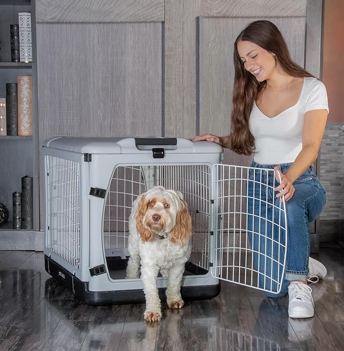 Pet Gear “The Other Door” 4 Door Steel Crate for Dogs/Cats with Removable Tray, Essential Grey, 36 Inch