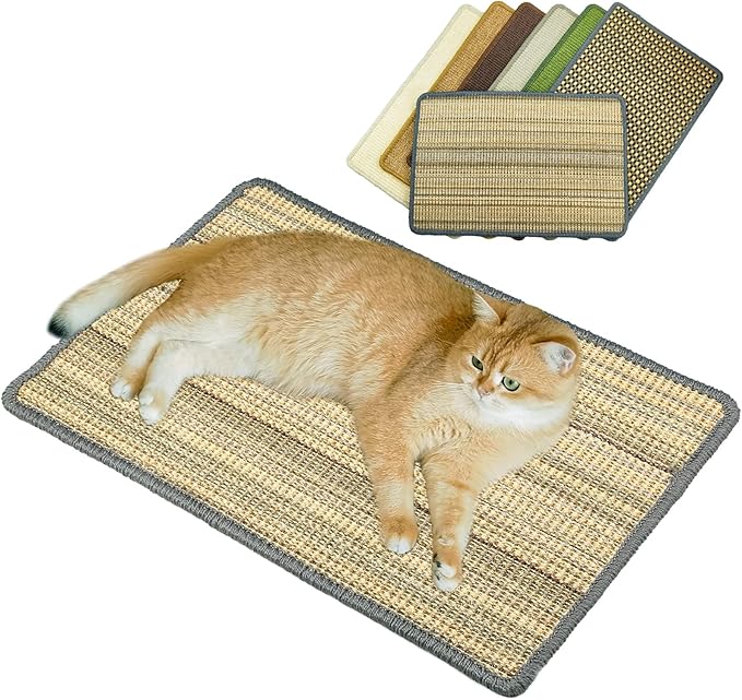 Cat Scratching Pad, 23.6 x 15.7inch Sisal Cat Scratch Mat with Velcro Tapes,Stick on Floor Scratch Pad for Cat Wall Scratcher,Horizontal Cat Scratcher Protect Carpets and Sofa (Striped Style)