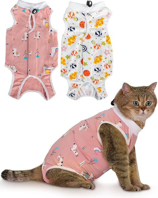 ANWA 2 PACK Cat Recovery Suit - Breathable Cat Surgery Recovery Suit Female, Cat Onesie for Cats After Surgery, Cat Spay Recovery Suit Female Abdominal Wounds