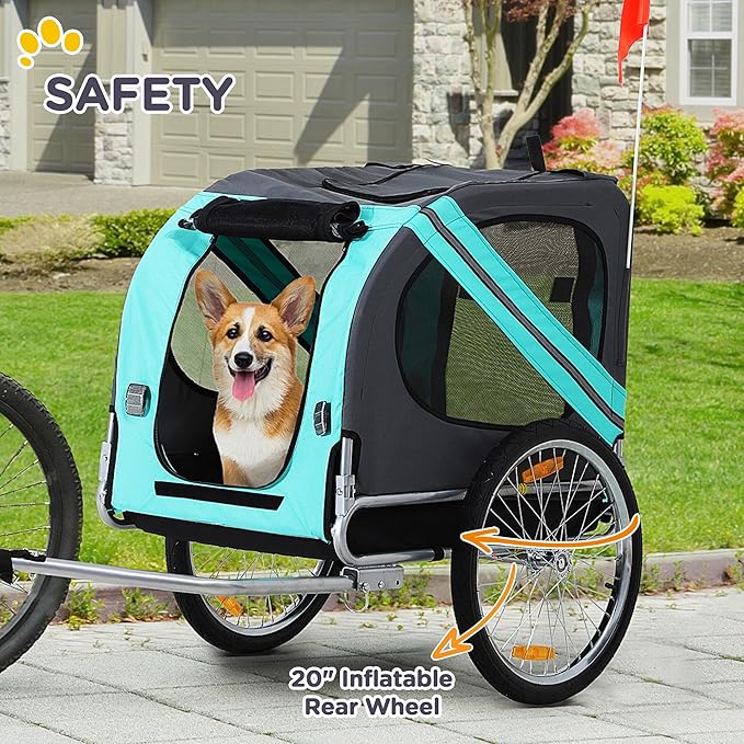 Aosom Dog Bike Trailer Pet Cart Bicycle Wagon Cargo Carrier Attachment for Travel with 3 Entrances Large Wheels for Off-Road & Mesh Screen