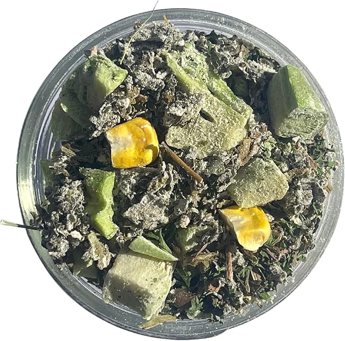 Farm and Meadow Hermit Crab Food - Green Blend Diet of Dandelion Leaf, Cilantro, Raspberry Leaf, Broccoli, Corn - Eco Animal Pet Snack Treat for Protein & Nutrients | 39g