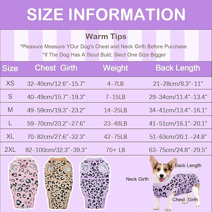 Kuoser Dog Surgery Recovery Suit, Professional Spay & Neuter Surgical Onesie for Dogs, Soft Breathable Abdominal Dog Bodysuit Dog Cone Alternative Anti Licking Wounds Dog Surgery Suits, S