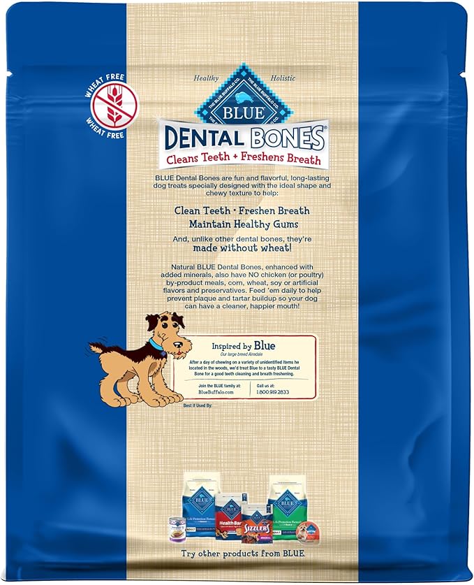 Blue Buffalo Dental Bones Regular Natural Dental Chew Dog Treats, (25-50 lbs) 36-oz Bag Jumbo Pack