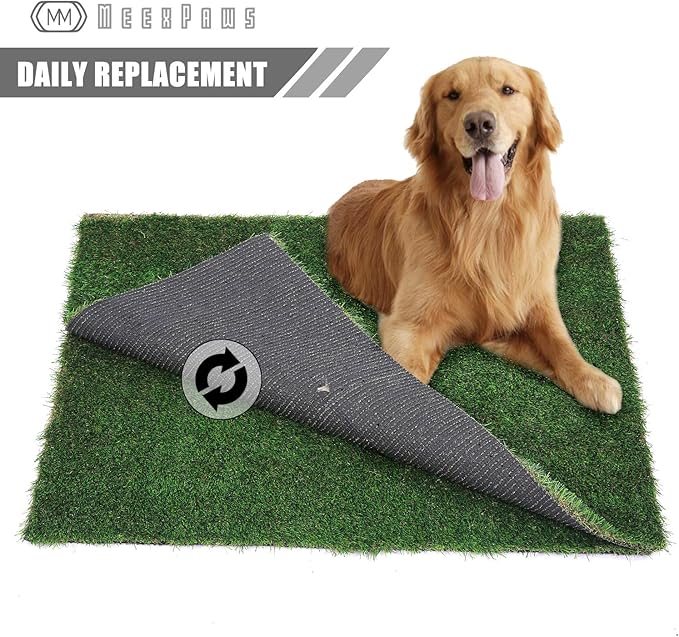 MEEXPAWS Dog Grass Pee Pads for Dogs with Tray | Extra Large 45×34 in | 2× Dog Artificial Grass Pads Replacement| Rapid Drainage | Indoor Dog Litter Box | Hemmed Edge