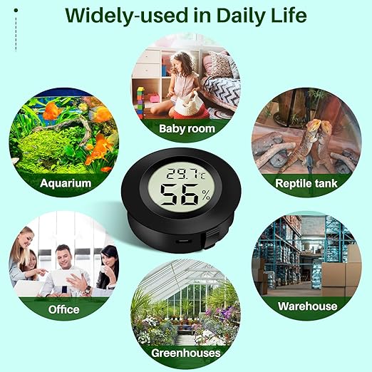 2-Pack Mini Digital Thermometer Hygrometer Indoor Room LCD Reptile Monitor Humidity Meter Gauge for Humidifiers Dehumidifiers Greenhouse Basement Babyroom