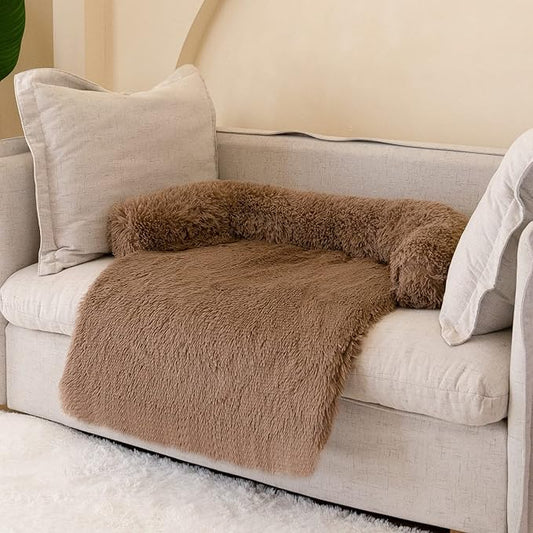 Medium Calming Dog Bed Dog Sofa Couch Beds for Medium Dogs and Cats Fluffy Plush Dog Mats for Furniture Protector with Washable Cover (35x31x5, Brown-1)