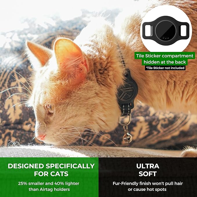 Tile Sticker Cat Collar Holder: The Smallest, Lightest, and Most Comfortable Tracking Case for Cats - Track Your Pet with iPhone Samsung Android Device - GPS for Boy Girl Kittens (Blue)