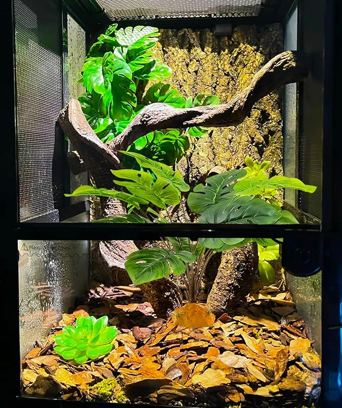 Reptile Artificial Plants Terrarium Decor, Amphibian Habitat Hideout Bearded Dragon Tank Decorations fit Crested Gecko Leopard Lizard Chameleon Ball Python Snake Frog - Tall Monstera