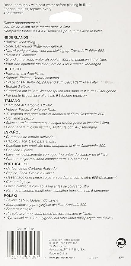 Penn-Plax Cascade 600 Fully Submersible Internal Filter + Replacement Carbon Cartridges for Aquariums