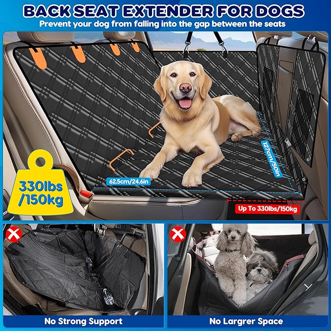 Loiion Back Seat Extender for Dogs,6 in 1 Convertible Dog Car Seat Cover for Back Seat, Pet Seat Cover with Mesh Window,Back Seat Covers for Car Travel, Dog Hammock for Car Truck SUV (Black)