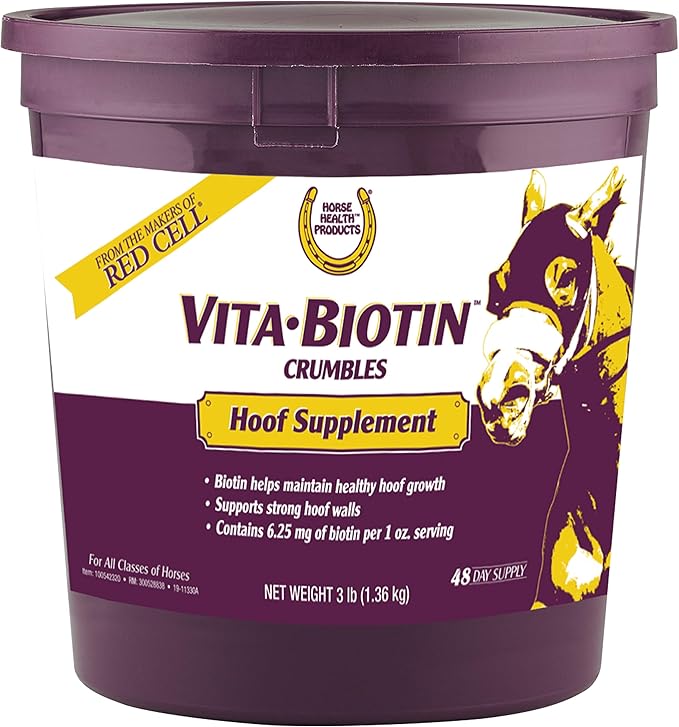 Vita Biotin Crumbles horse hoof Supplement, Helps maintain healthy, sound hooves and strong hoof walls, 3 lbs., 48 day supply