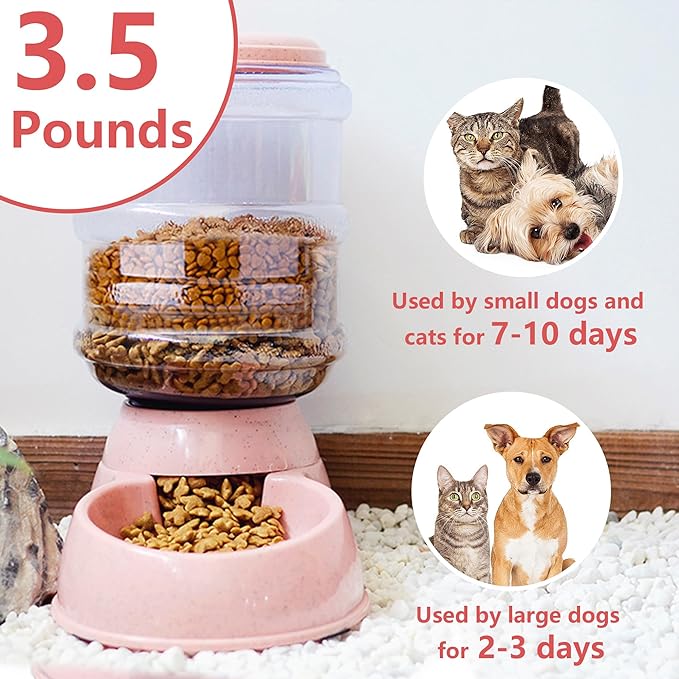 Automatic Dog Feeders, Dog Feeder Dispenser for Large Dogs, Basic Gravity Automatic Dog Cat Feeder, Dry Food Storage Container Bowl 1 Gallon Capacity, Travel Supply Feeder for Large Dog