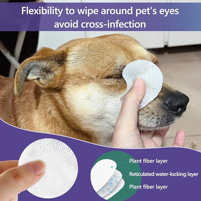 Dog Eye Wipes, 130 Count Universal Cat & Dog Tear Stain Remover Wipes, Hypoallergenic Natural for Pets Eyes Ears Nose