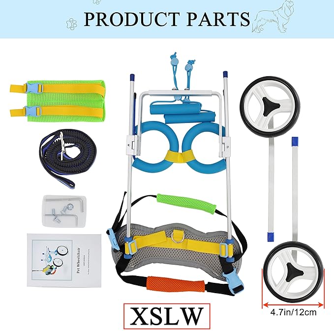 Adjustable Dog Cart/Wheelchair, Animal Exercise Wheels?for Pet/Doggie Wheelchairs with Disabled Hind Legs Walking?Light Weight, Easy Assemble (7-Size)(XSLW)
