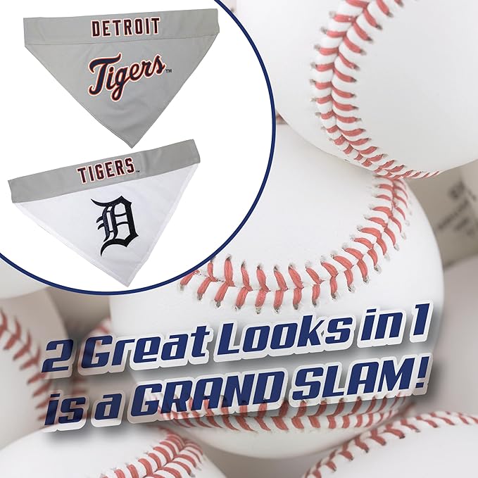 Pets First TIG-3217-L-XL MLB Detroit Tigers Reversible Pet Bandana, Large/X-Large, MLB Team Color