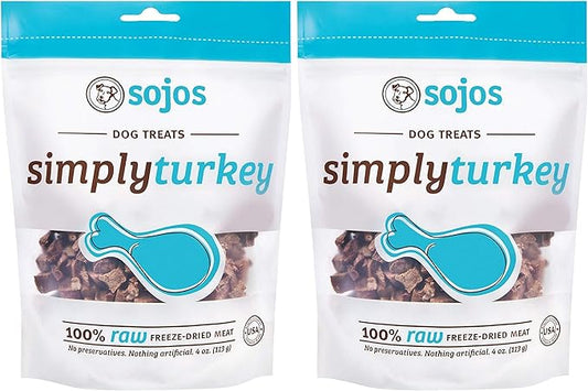 SOJOS 2 Pack of Simply Turkey Dog Treats, 4 Ounces each, 100 Percent Raw Freeze-Dried Meat, Made in the USA