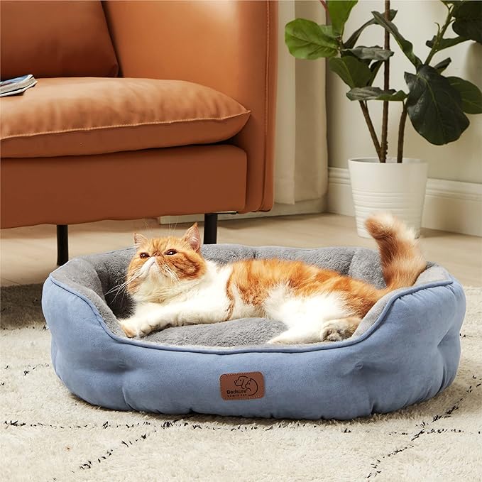 Bedsure Dog Beds for Small Dogs - Round Cat Beds for Indoor Cats, Washable Pet Bed for Puppy and Kitten with Slip-Resistant Bottom, 25 Inches, Allure