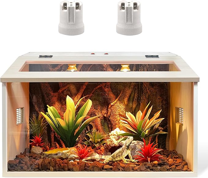 Reptile Terrarium, Lizard Tank Up to 68 Gallons, Bearded Dragon Tank with Roof Door, Snake Tank with Built-in Lamp Fixture and Switch (21 Gallon, 24" Long, Openable Wood Roof)
