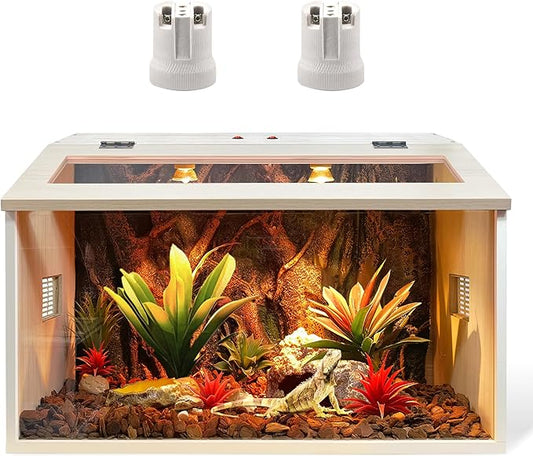 Reptile Terrarium, Lizard Tank Up to 68 Gallons, Bearded Dragon Tank with Roof Door, Snake Tank with Built-in Lamp Fixture and Switch (21 Gallon, 24" Long, Openable Wood Roof)