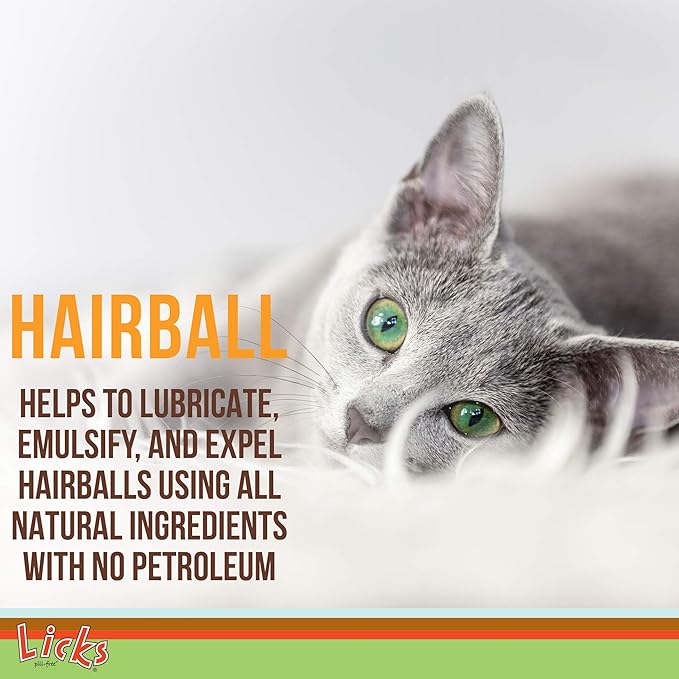 Licks Cat Hairball Support - Cat Grooming Supplies & Cat Hairball Remedy - Beeswax & Cod Liver Oil Hairball Control - Skin Supplement for Cats - Gel Packets - 30 Use