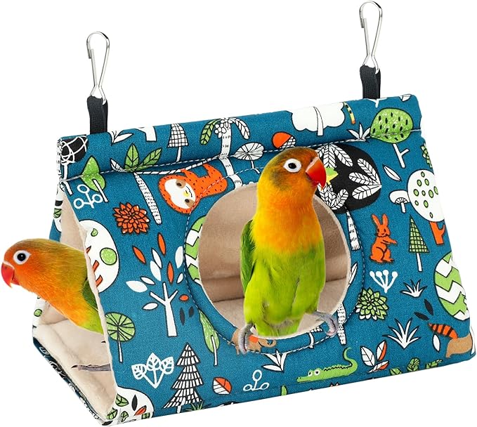 Rypet Winter Warm Bird Nest House - Hanging Hammock Velvet Shed Hut Cage Plush Fluffy Birds Hideaway Sleeping Bed Fuzzy for Parrot Parakeet Cockatiels Budgies Lovebird Small（Blue）