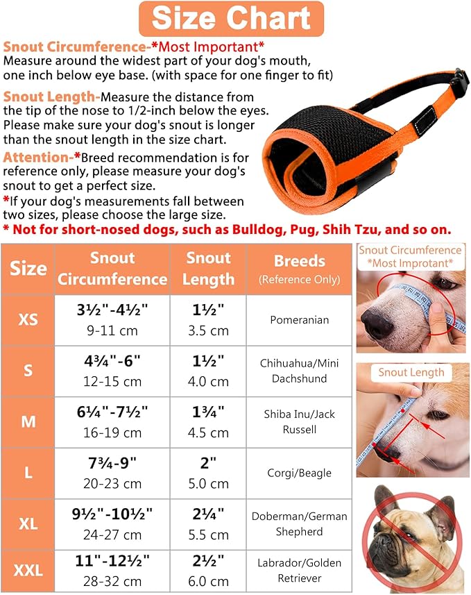 Dog Muzzle Anti Biting Barking and Chewing with Comfortable Mesh Soft Fabric and Adjustable Strap, Suitable for Small, Medium and Large Dogs(Orange Trim,XL)