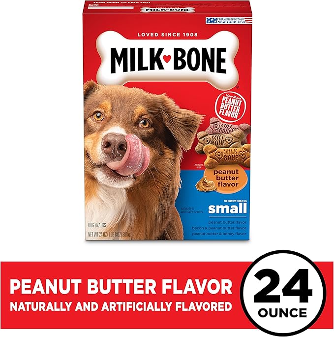 Milk-Bone Peanut Butter Flavor Dog Treats for Small Dogs, 24 Ounce (Pack of 12), Crunchy Texture Helps Freshen Breath