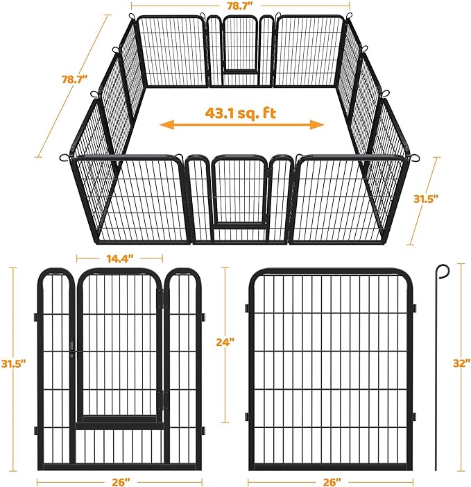 Yaheetech Dog Playpen Outdoor,12 Panel Dog Fence 32" Height Pet Pen for Large/Medium/Small Dogs Heavy Duty Pet Exercise Pen for Puppy/Cat/Rabbit/Small Animals Portable Playpen for RV/Camping/Garden