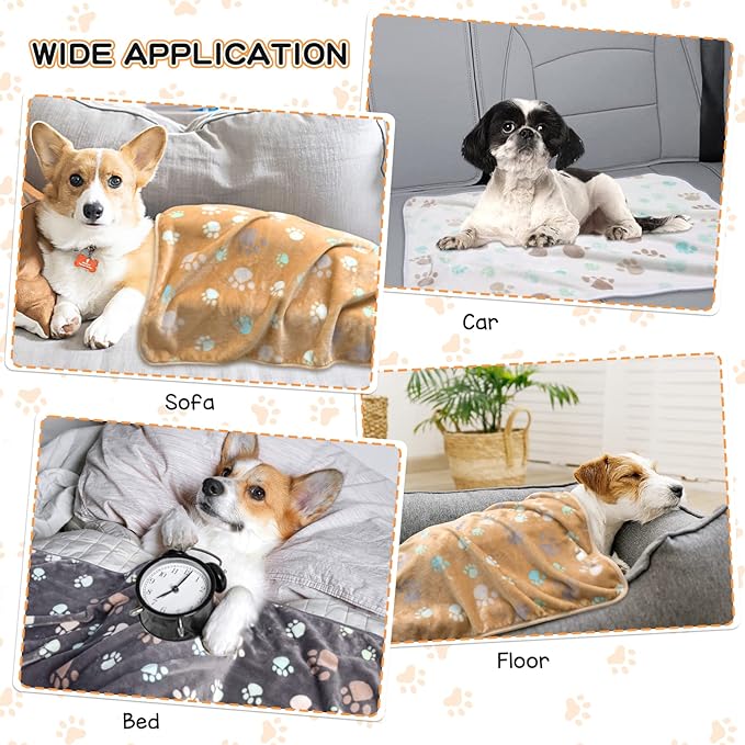 Upgraded Dog Blankets for Medium Dogs, 3 Pack Dog Cat Blankets Washable, Soft Pet Mat Throw Cover for Kennel Crate Bed, Cute Paw Pattern, Dog Blanket, Pet Blanket 30"x20"