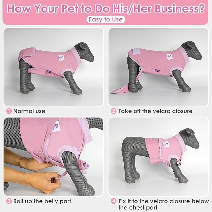 cyeollo 2pack Surgery Recovery Suit for Dogs Cats Soft Breathable Female Male Pet Bodysuit After Surgery for Spay, Neuter, Surgical Recovery Onesie Shirt for Small Medium Large Dogs, Pink & Purple, M