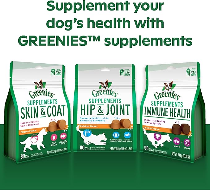 GREENIES Supplements Hip & Joint Supplements for Dogs With Glucosamine and Chondroitin, 80 Count Chicken-Flavor Soft Chews Dog Joint Supplements