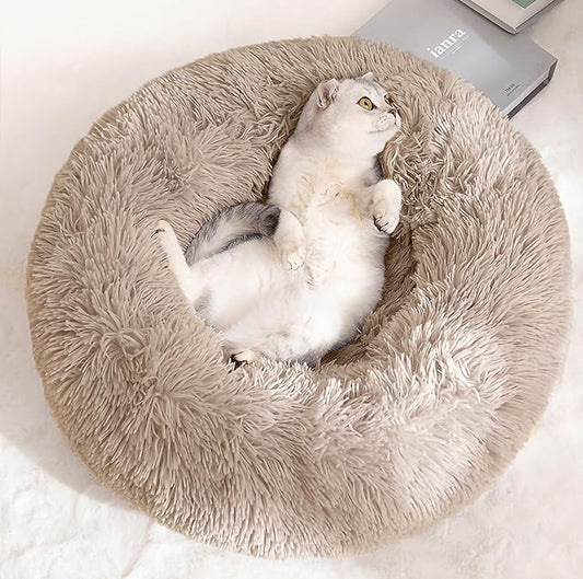 Cat Beds for Indoor Cats - Cat Bed Washable 20/24 inches, Dog Beds for Small Medium Dogs, Anti Anxiety Round Fluffy Plush Faux Fur Cat Bed,Thick Bottom Keep Pets Off The Cold Tile