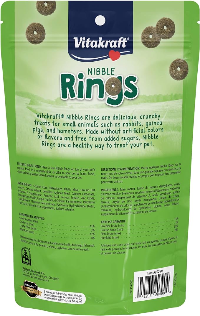 Vitakraft Nibble Rings Small Animal Treats - Crunchy Alfalfa Snack - For Rabbits, Guinea Pigs, Hamsters, and More