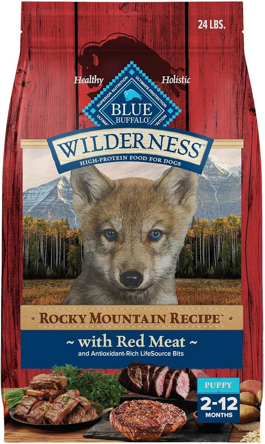 Blue Buffalo Wilderness High-Protein Rocky Mountain Recipe Dry Food for Puppies, Red Meat & Grains, 4.5-lb. Bag