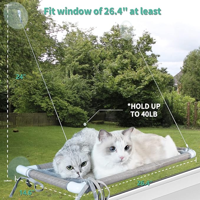 Water Proof Cat Window Hammock with Removable Warm Flannel Mat, Cat Window Perch, Heavy Duty Cat Hammock for Window, Space Saving Cat Perch for Large Indoor Cats in Black