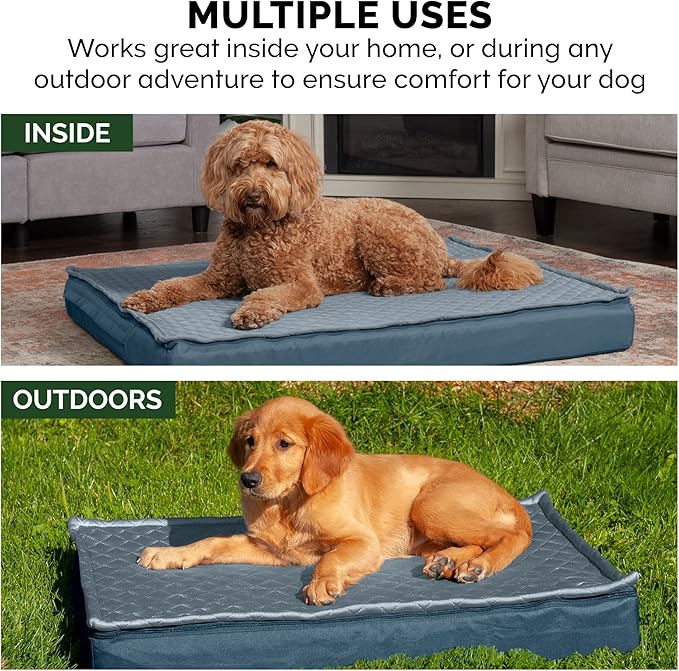 Furhaven Water-Resistant Orthopedic Dog Bed for Large Dogs w/ Removable Quilt Top & Washable Cover, For Dogs Up to 95 lbs - Indoor/Outdoor Quilt Top Convertible Mattress - Calm Blue, Jumbo/XL