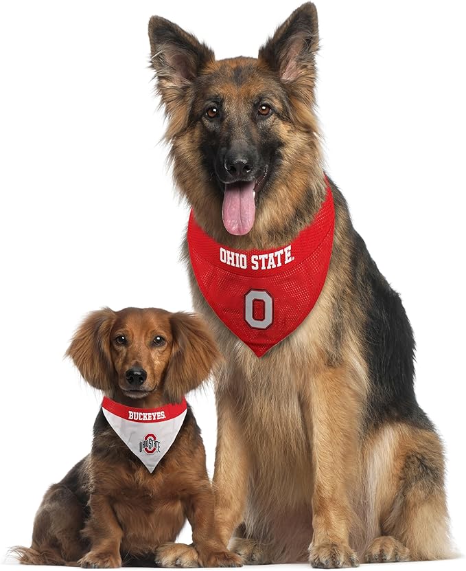 Pets First NCAA OHIO STATE BUCKEYES REVERSIBLE BANDANA Size XX-Large for Dogs & Cats. 2 Sided Sports Bandana, Premium Embroidery Team Logo, Many College Teams Available